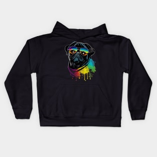 Colourful cool black pug with sunglasses one Kids Hoodie